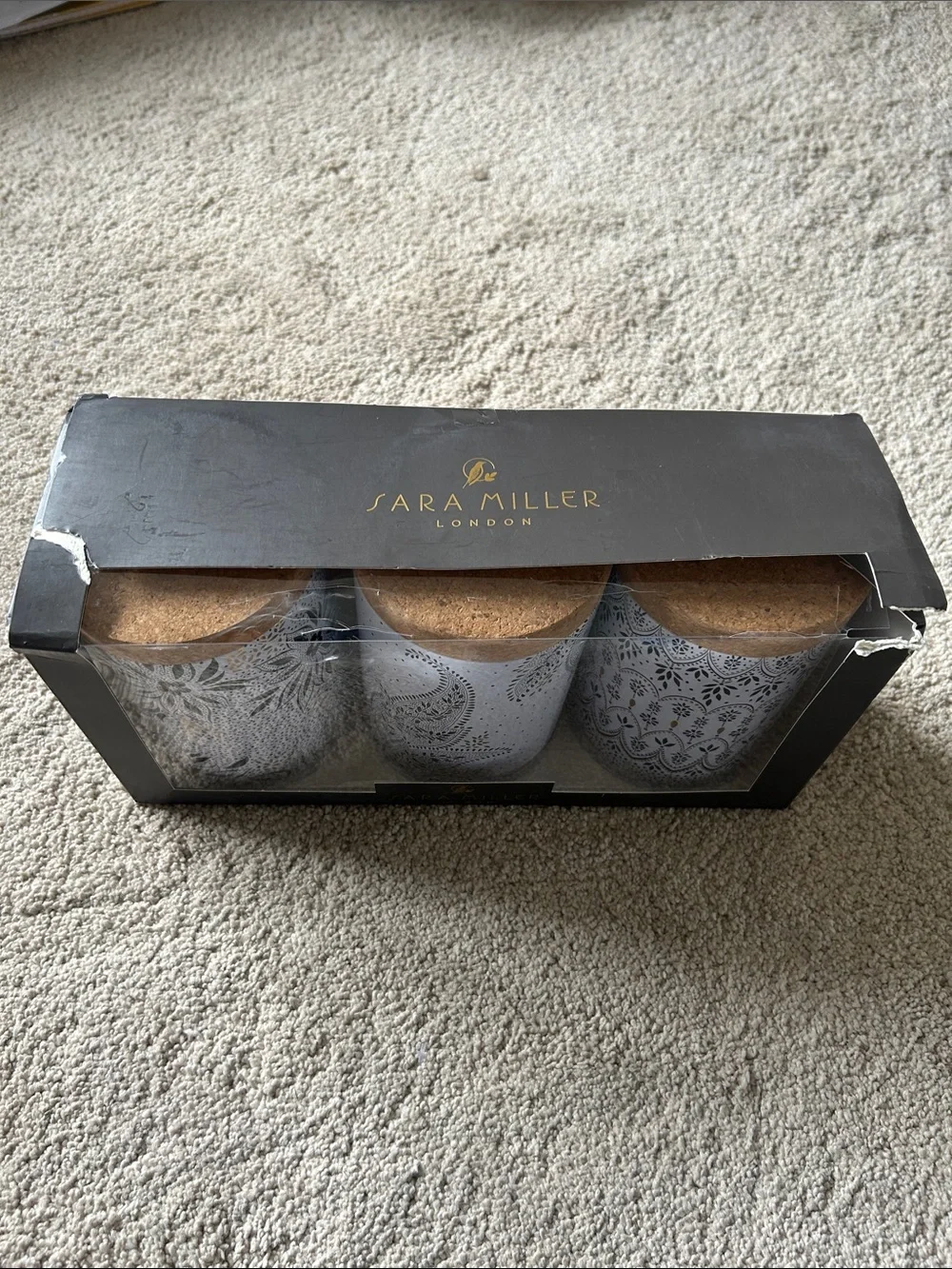 NIB Sara Miller Artisanne Noir Set of 3 Round Canisters